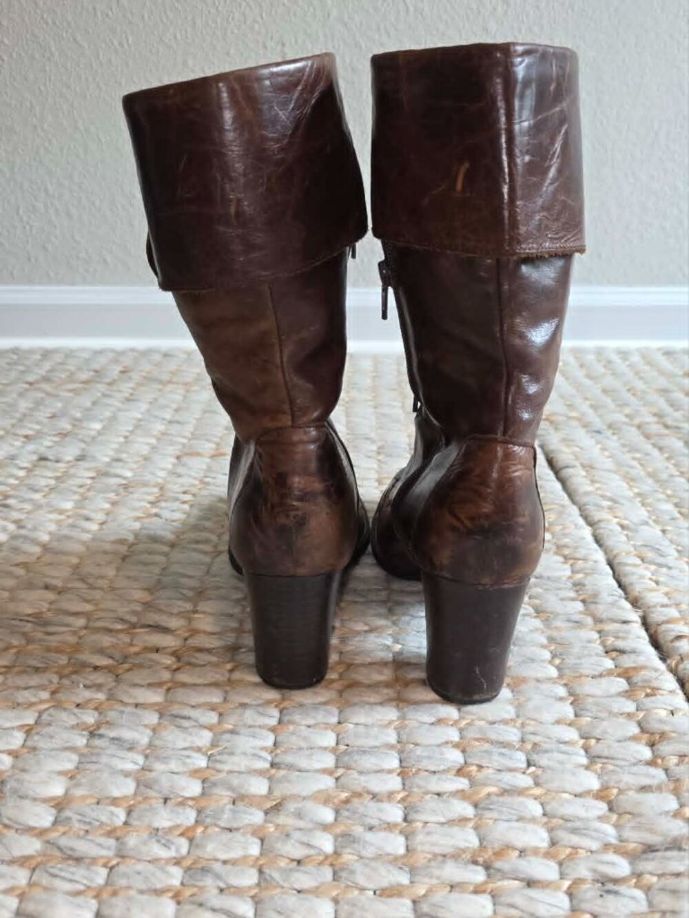 Born Brown Leather Lace Up Fold Over Side Zip Heeled Combat Moto Boot - 9.5 - Picture 9 of 16